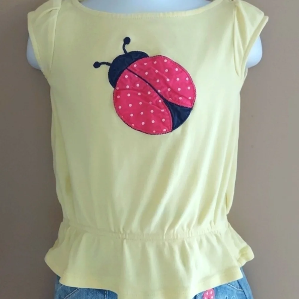 Gymboree Cape Cod Cutie Yellow Ladybug Tee and Denim Shorts set - size 2T